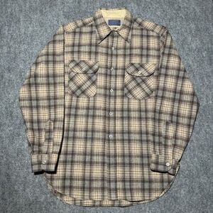 Vintage Pendleton Wool Western Shirt Mens M Long Brown Plaid USA Button Up VTG